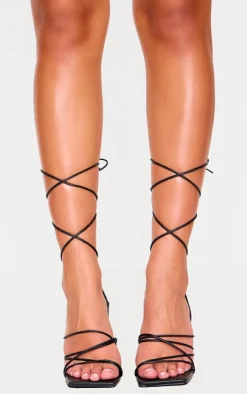 PrettyLittleThing Lace Up Heels*Pu Square Toe Strappy Lace Up Heel Sandals