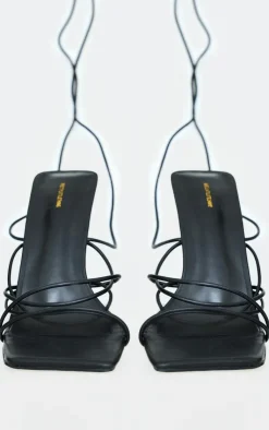 PrettyLittleThing Lace Up Heels*Pu Square Toe Strappy Lace Up Heel Sandals