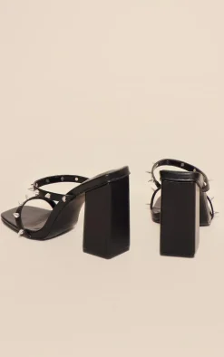 PrettyLittleThing Mules*Pu Square Toe Studded Double Strap Heeled Mules