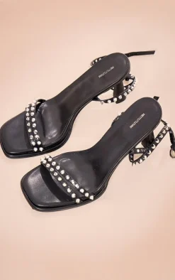 PrettyLittleThing High Heels*Pu Square Toe Studded Strappy High Heeled Sandals