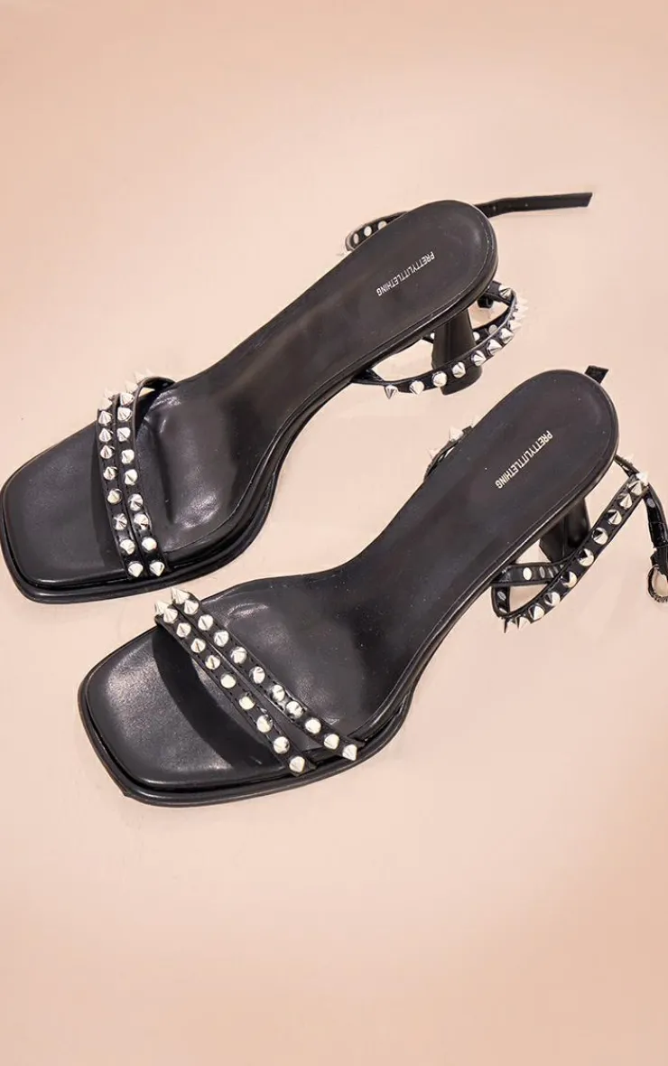 PrettyLittleThing High Heels*Pu Square Toe Studded Strappy High Heeled Sandals