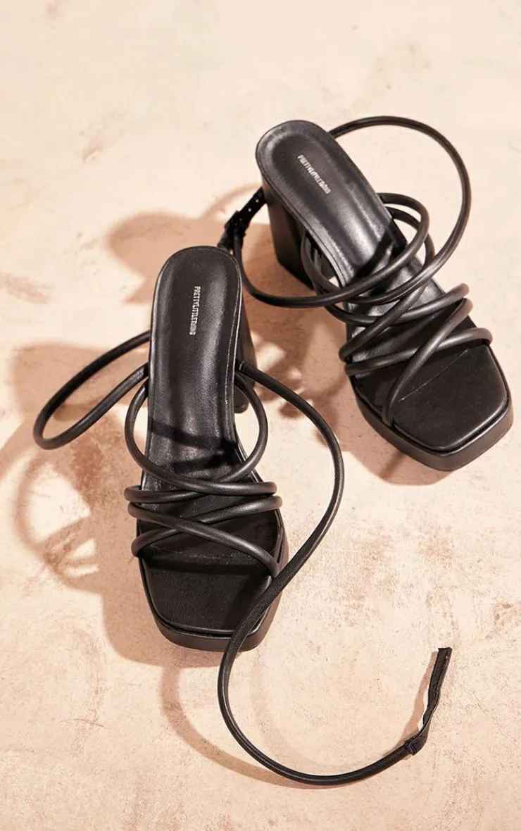 PrettyLittleThing Platform Sandals*PU Square Toe Tube Strap Platform Block Heeled Sandals