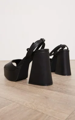 PrettyLittleThing Platform Sandals*PU Strap Detail Flare Platform Heeled Sandals