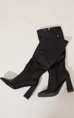 PrettyLittleThing Knee High Boots*PU Toe Cap Flare Heeled Knee Boots