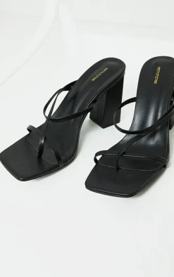PrettyLittleThing Mules*PU Toe Loop Strappy Block Heeled Mules