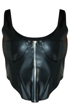 PrettyLittleThing Corsets*PU Under Bust Detail Zip Up Front Boned Corset