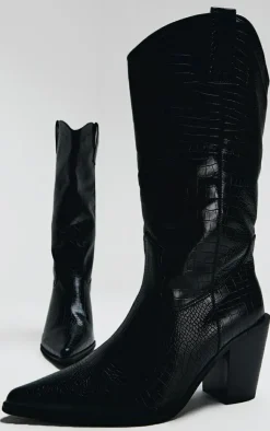 PrettyLittleThing Wide Fit Boots*PU Wide Fit Croc Point Toe Knee High Western Boots
