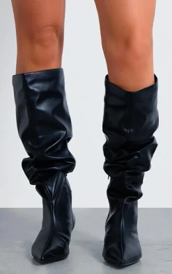 PrettyLittleThing Wide Fit Boots*PU Wide Fit Gathered Low Heel Knee High Boots