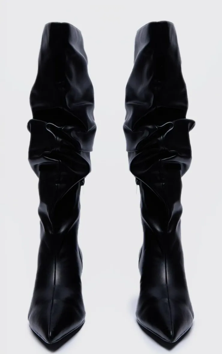 PrettyLittleThing Wide Fit Boots*PU Wide Fit Gathered Low Heel Knee High Boots