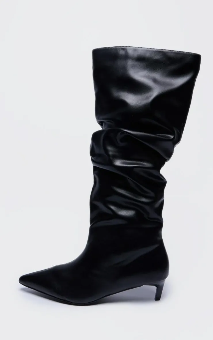 PrettyLittleThing Wide Fit Boots*PU Wide Fit Gathered Low Heel Knee High Boots