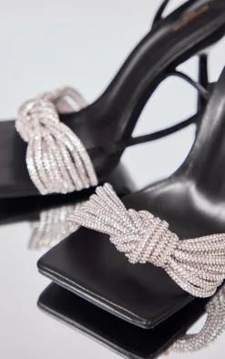 PrettyLittleThing Wide Fit Sandals*PU Wide Fit Square Toe Diamante Knot Barely There Heeled Sandals