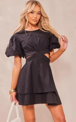 Puff Sleeve Cut Out Shift Dress-PrettyLittleThing