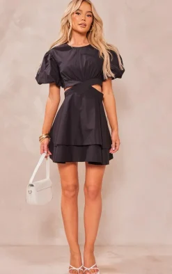 Puff Sleeve Cut Out Shift Dress-PrettyLittleThing