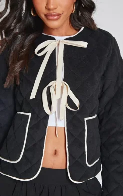 Black Quilted Contrast Binding Jacket