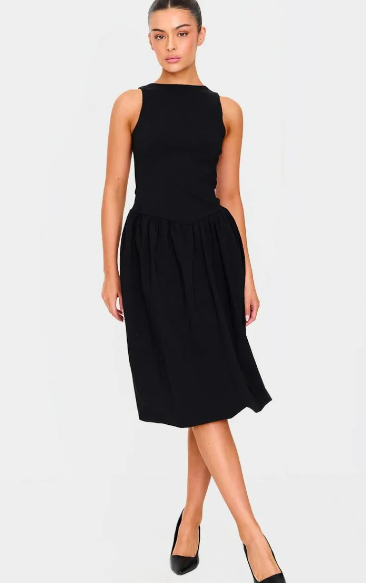 Racer Drop Waist Puffball Midi Dress-PrettyLittleThing New