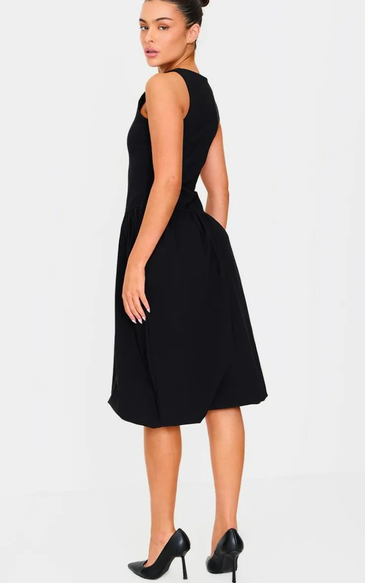 Racer Drop Waist Puffball Midi Dress-PrettyLittleThing New