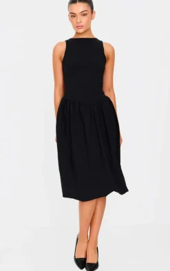 Racer Drop Waist Puffball Midi Dress-PrettyLittleThing New
