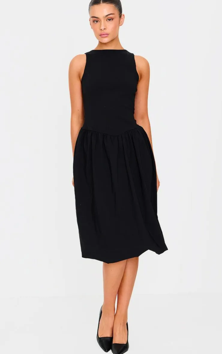 Racer Drop Waist Puffball Midi Dress-PrettyLittleThing New