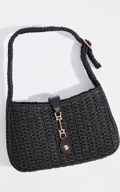PrettyLittleThing Shoulder Bags*Raffia Clasp Detail Shoulder Bag