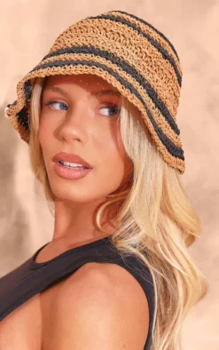 PrettyLittleThing Hats*Raffia Stripe Bucket Hat