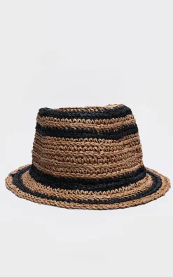 PrettyLittleThing Hats*Raffia Stripe Bucket Hat