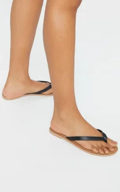 PrettyLittleThing Mules*Real Leather Contrast Sole Toe Thong Sandals