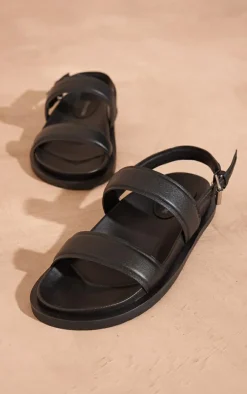 PrettyLittleThing Flat Sandals*Real Leather Round Toe Strap Flatbed Sandals