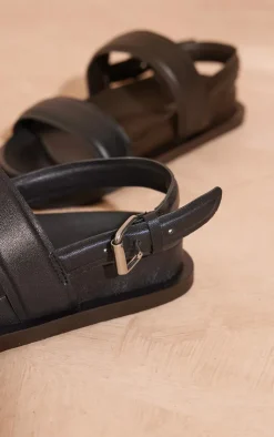 PrettyLittleThing Flat Sandals*Real Leather Round Toe Strap Flatbed Sandals