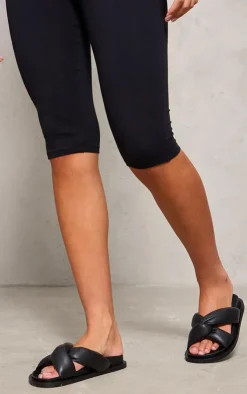 PrettyLittleThing Flat Sandals*Real Leather Round Toe Strap Over Quilted Strap Footbed Sandals