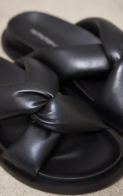PrettyLittleThing Flat Sandals*Real Leather Round Toe Strap Over Quilted Strap Footbed Sandals