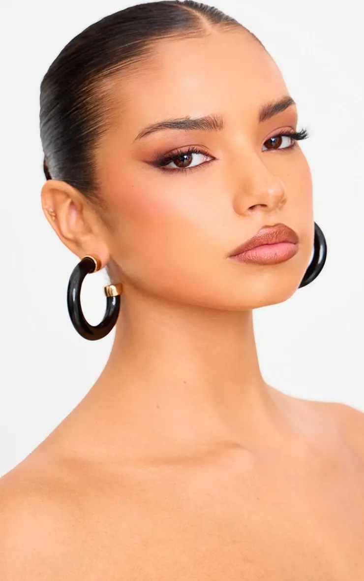 PrettyLittleThing Hoop Earrings*Resin Trim Chunk Hoop Earrings