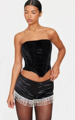 Rhinestone Panelled Velvet Corset-PrettyLittleThing Online