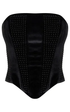 Rhinestone Panelled Velvet Corset-PrettyLittleThing Online