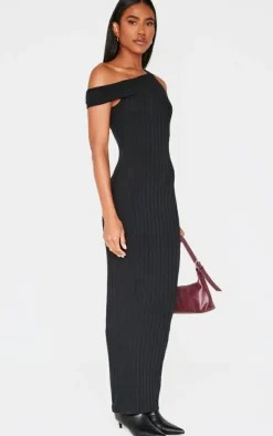 Rib Asymmetric Maxi Dress-PrettyLittleThing New
