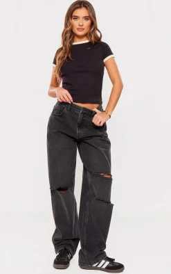 PrettyLittleThing T-Shirts*Rib Contrast Binding Fitted T Shirt