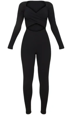 Rib Cross Over Long Sleeved Jumpsuit-PrettyLittleThing Discount