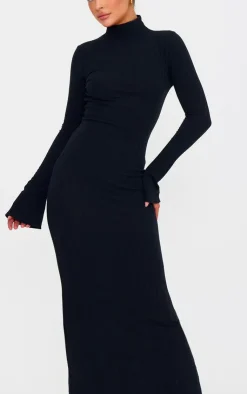 Rib High Neck Long Sleeve Maxi Dress-PrettyLittleThing Discount
