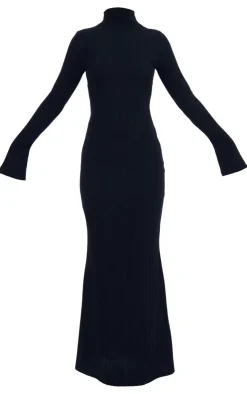 Rib High Neck Long Sleeve Maxi Dress-PrettyLittleThing Discount