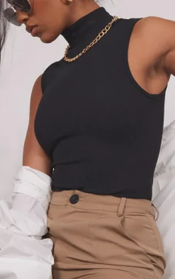 PrettyLittleThing Sleeveless Tops*Rib High Neck Sleeveless Bodysuit