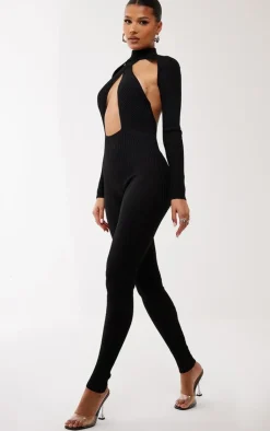 Rib Knit Cross Front Jumpsuit & Sleeves-PrettyLittleThing Discount