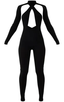 Rib Knit Cross Front Jumpsuit & Sleeves-PrettyLittleThing Discount