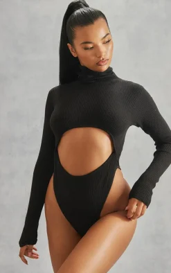 PrettyLittleThing Knitted Tops*Rib Knit Cut Out Front Bodysuit