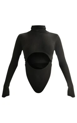 PrettyLittleThing Knitted Tops*Rib Knit Cut Out Front Bodysuit