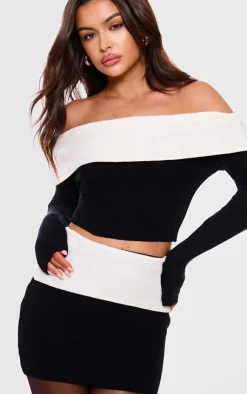 Best PrettyLittleThing Rib Knit Foldover Mini Skirt Black