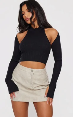 PrettyLittleThing Knitted Tops*Rib Knit High Neck Crop Top With Sleeves