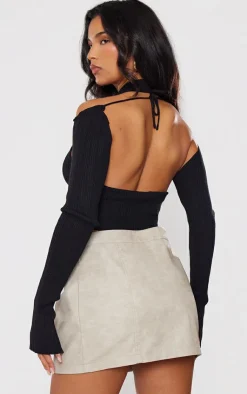 PrettyLittleThing Knitted Tops*Rib Knit High Neck Crop Top With Sleeves