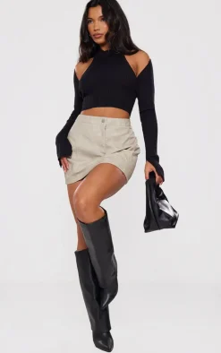 PrettyLittleThing Knitted Tops*Rib Knit High Neck Crop Top With Sleeves