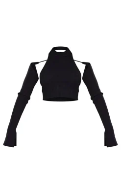 PrettyLittleThing Knitted Tops*Rib Knit High Neck Crop Top With Sleeves