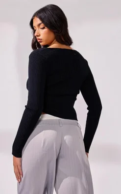 PrettyLittleThing Knitted Tops*Rib Knit O Ring Long Sleeve Top