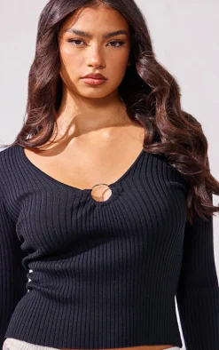 PrettyLittleThing Knitted Tops*Rib Knit O Ring Long Sleeve Top